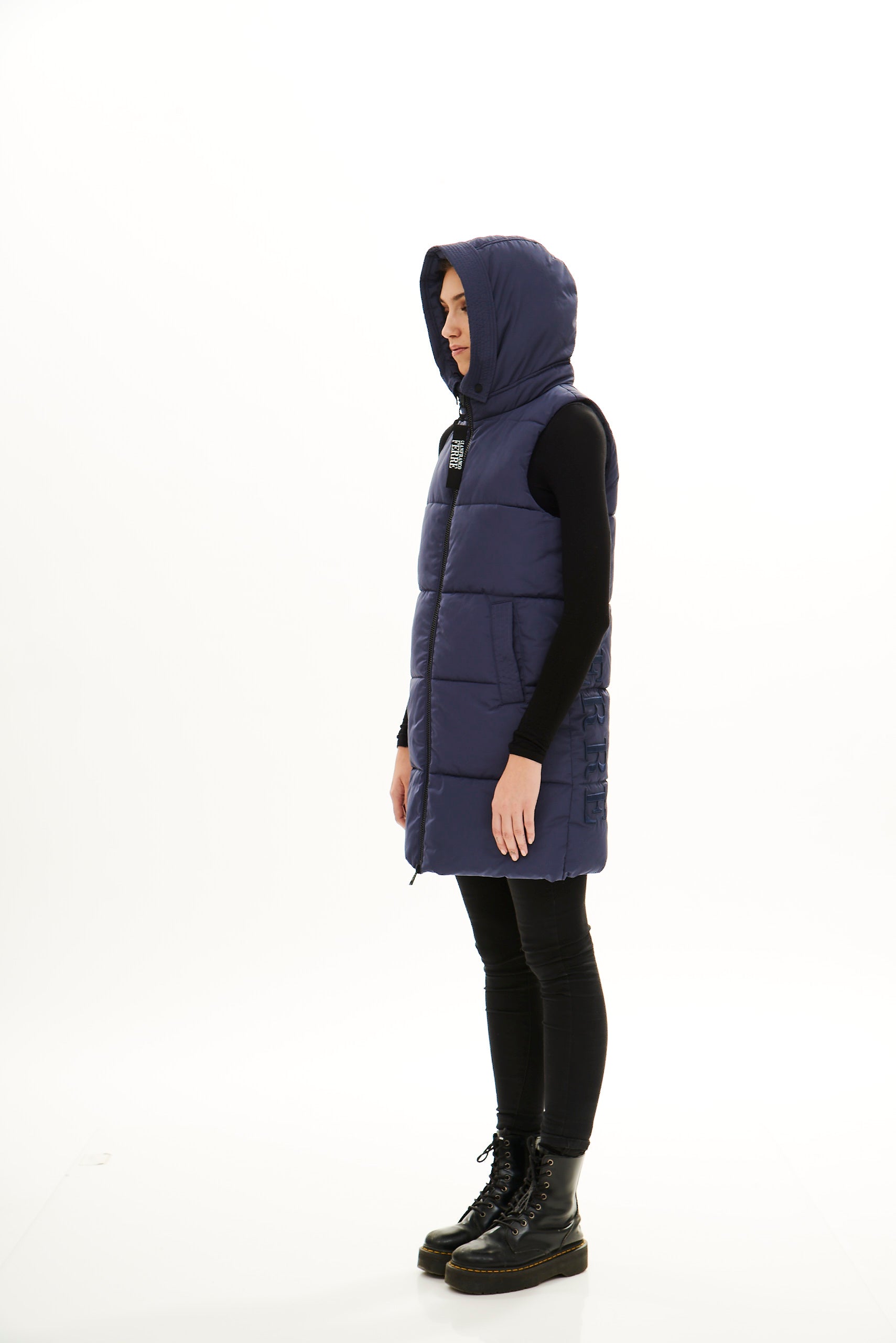 Hooded Woman Middle Vest / Blu Grey – Gianfranco Ferré Outerwear