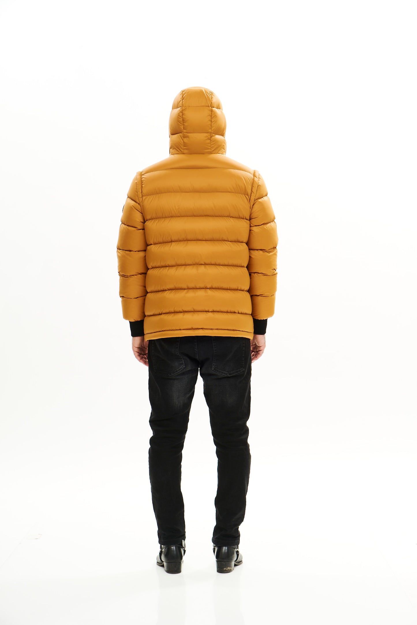 Man Hooded Short Jacket / Yellow - Sleeves detachable